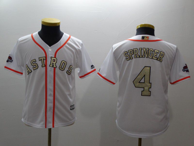 Youth Houston Astros 4 Springer White Gold version MLB Jerseys